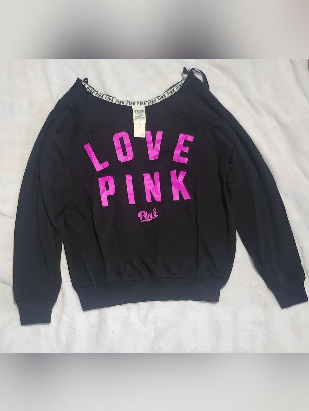 Victoria's Secret PINK Black Sweater with Hot Pink Logo, Size Xs